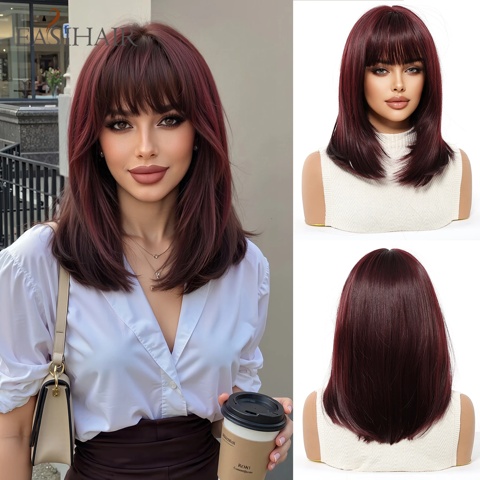 Wine Red Straight Synthetic Wigs for Women With Bangs Medium Length Bob Wigs Natural Hair Cosplay Daily Use Heat Resistant
Wine Red Straight Synthetic Wigs for Women With Bangs Medium Length Bob Wigs Natural Hair Cosplay Daily Use Heat Resistant