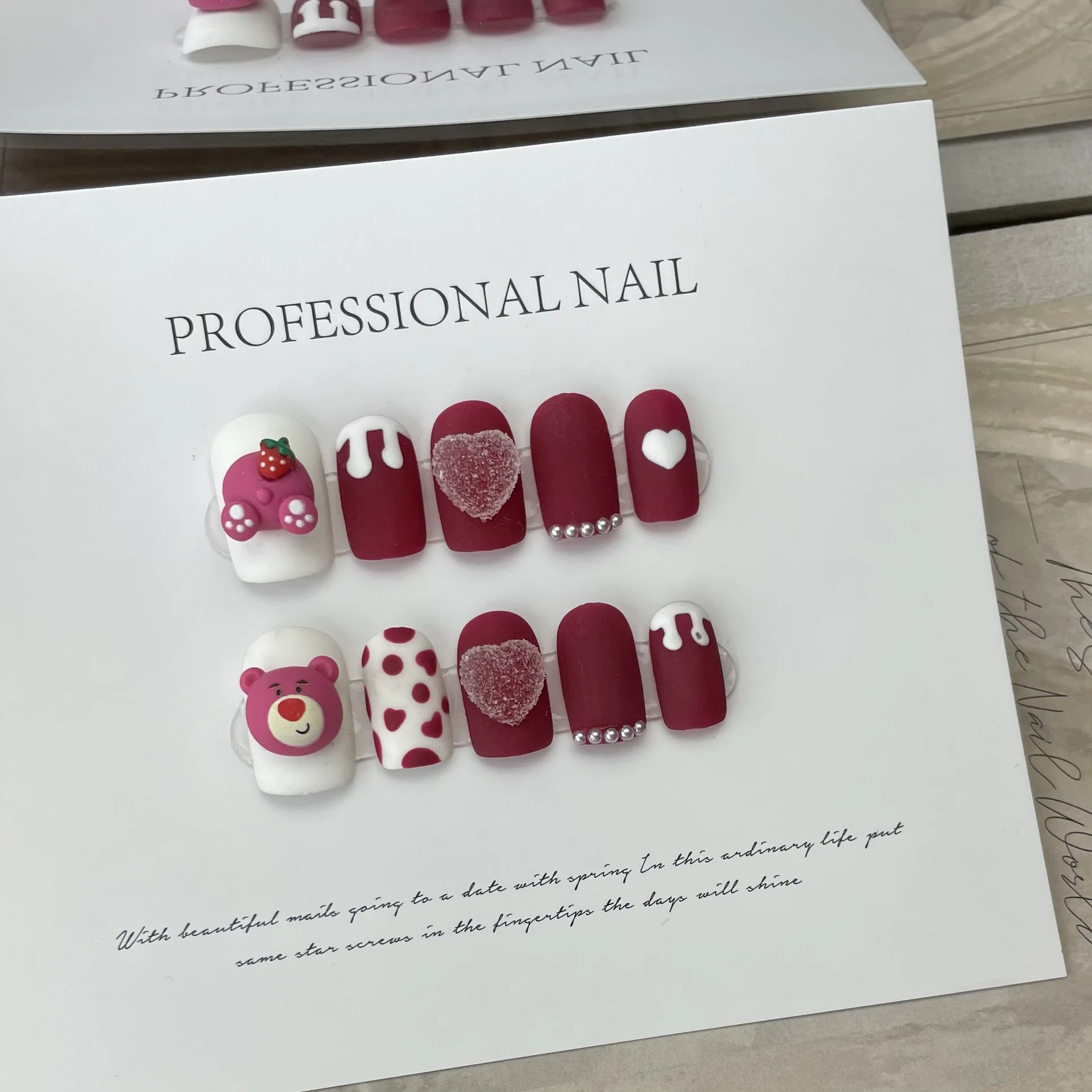 10 pcs Luxury Handmade Press on Nails Middle Square Strawberry Bear Design False Nails with 4-PIECE Tool Adhesive Nail Glue Tabs
10 pcs Luxury Handmade Press on Nails Middle Square Strawberry Bear Design False Nails with 4-PIECE Tool Adhesive Nail Glue Tabs