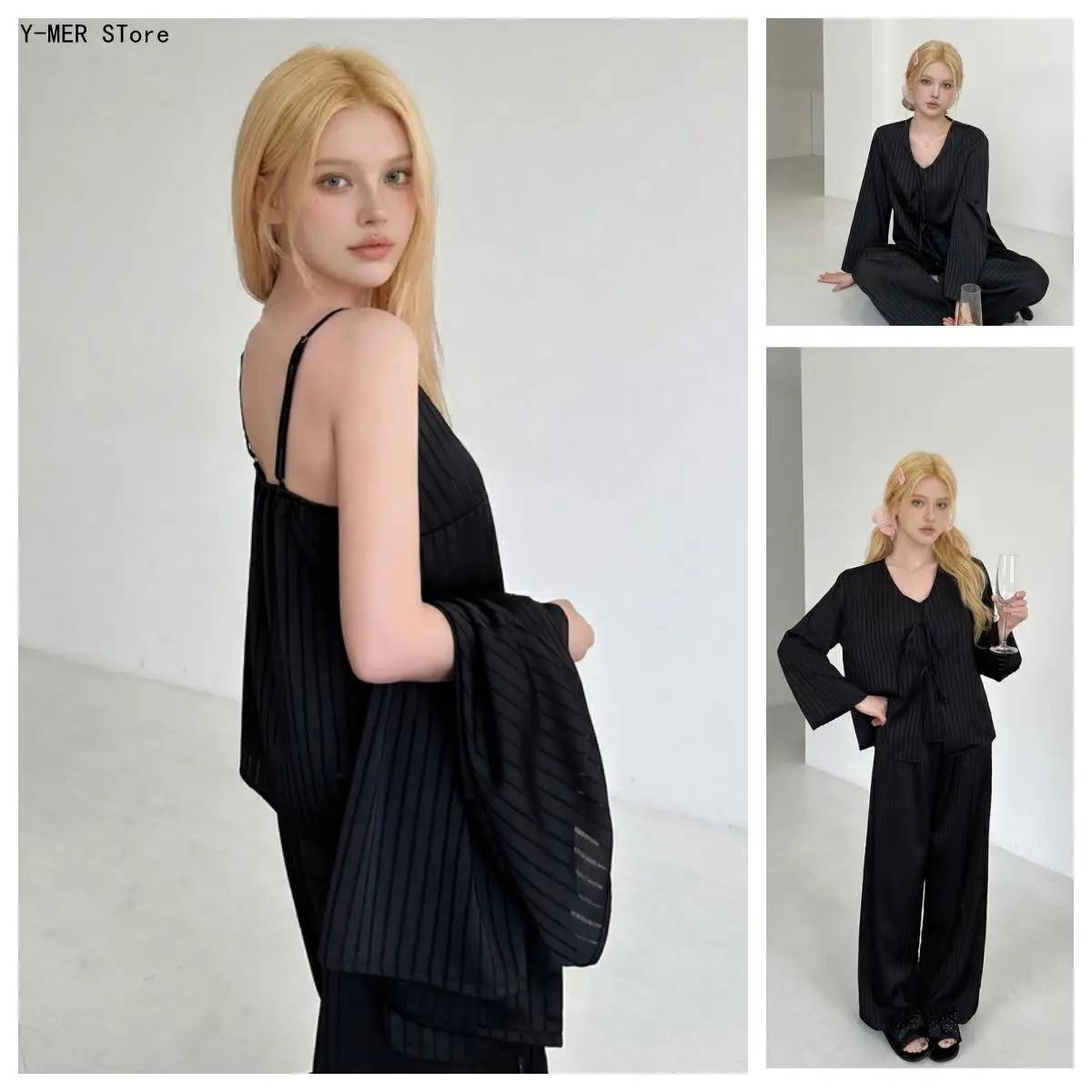 Spring New Women's Cool Silk Sleepwear Set, Luxurious and Elegant Spaghetti Strap, Long Sleeved Pants, Thin Ice Silk Home Wear
Spring New Women's Cool Silk Sleepwear Set, Luxurious and Elegant Spaghetti Strap, Long Sleeved Pants, Thin Ice Silk Home Wear