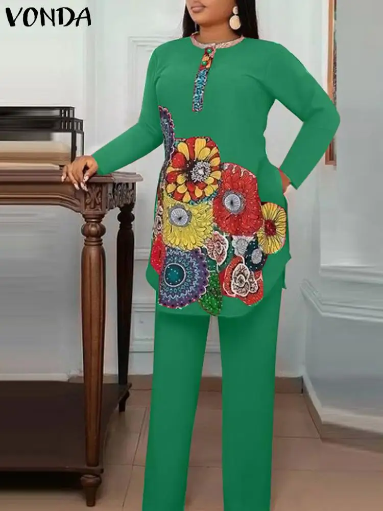 2024 VONDA Women Autumn Vintage Pant Sets Matching Sets Long Sleeve Printed Tops and High Waist Trousers Casual Loose 2PCS Suits
2024 VONDA Women Autumn Vintage Pant Sets Matching Sets Long Sleeve Printed Tops and High Waist Trousers Casual Loose 2PCS Suits