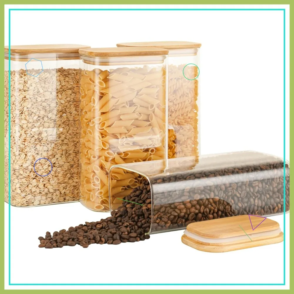 Набор из 4 герметичных стеклянных контейнеров для хранения продуктов объемом 56 унций с бамбуковыми крышками, органайзеры для кладовой
Набор из 4 герметичных стеклянных контейнеров для хранения продуктов объемом 56 унций с бамбуковыми крышками, органайзеры для кладовой