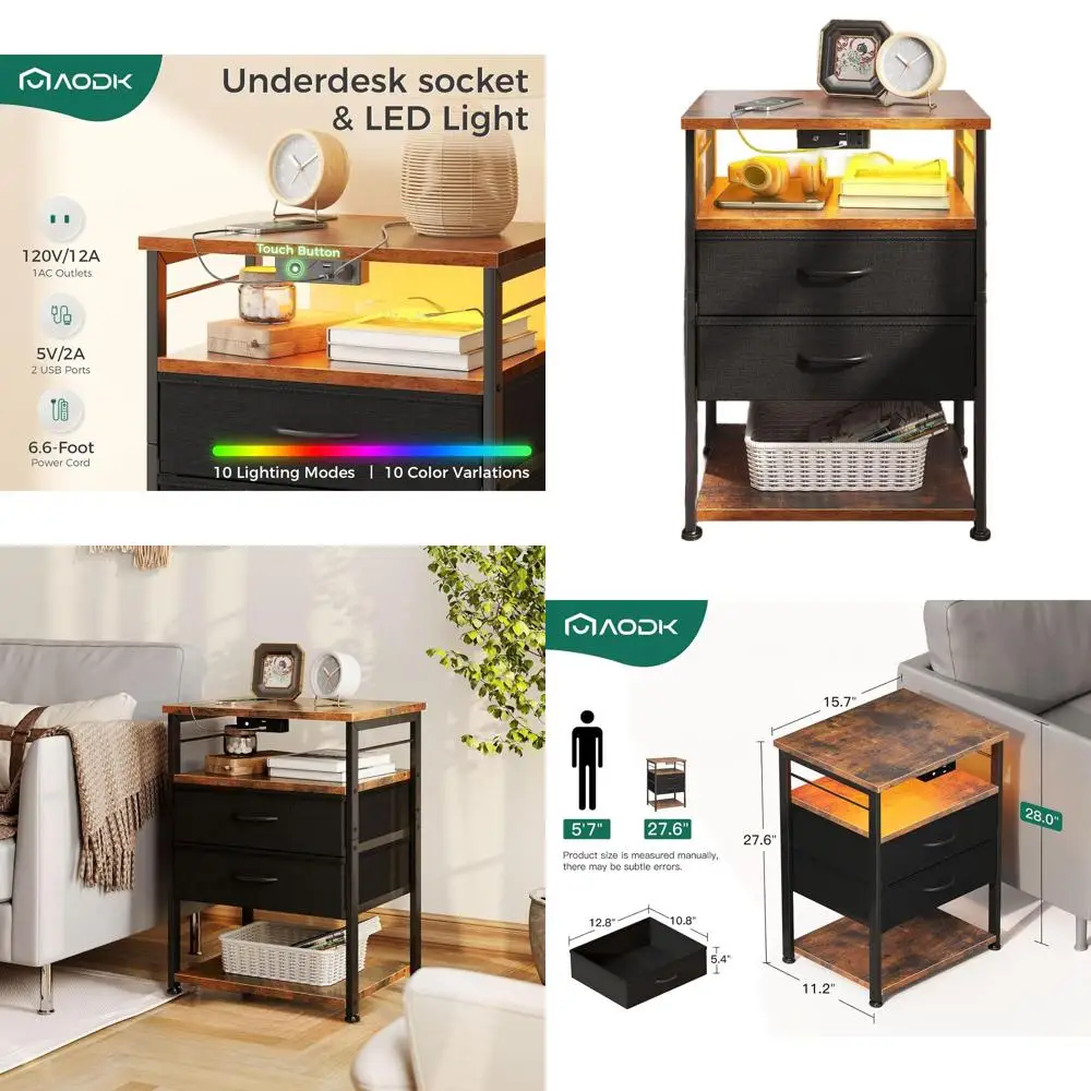 Vintage Black 27.6 Bedside Table with Charging Station, LED Lights, 2 Drawers & Open Shelf
Vintage Black 27.6 Bedside Table with Charging Station, LED Lights, 2 Drawers & Open Shelf