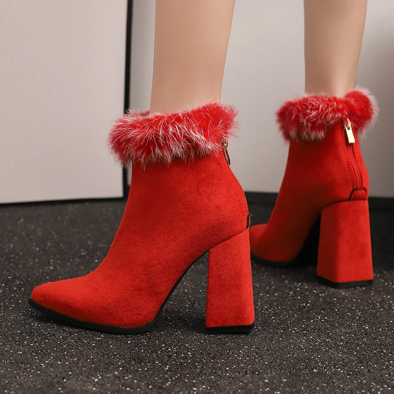 Elegant Ankle Boots for Women Leopard Black Red White Flock Fur Short Boot Block Heels Party Shoes Lady Big Size New 2024 Winter
Elegant Ankle Boots for Women Leopard Black Red White Flock Fur Short Boot Block Heels Party Shoes Lady Big Size New 2024 Winter