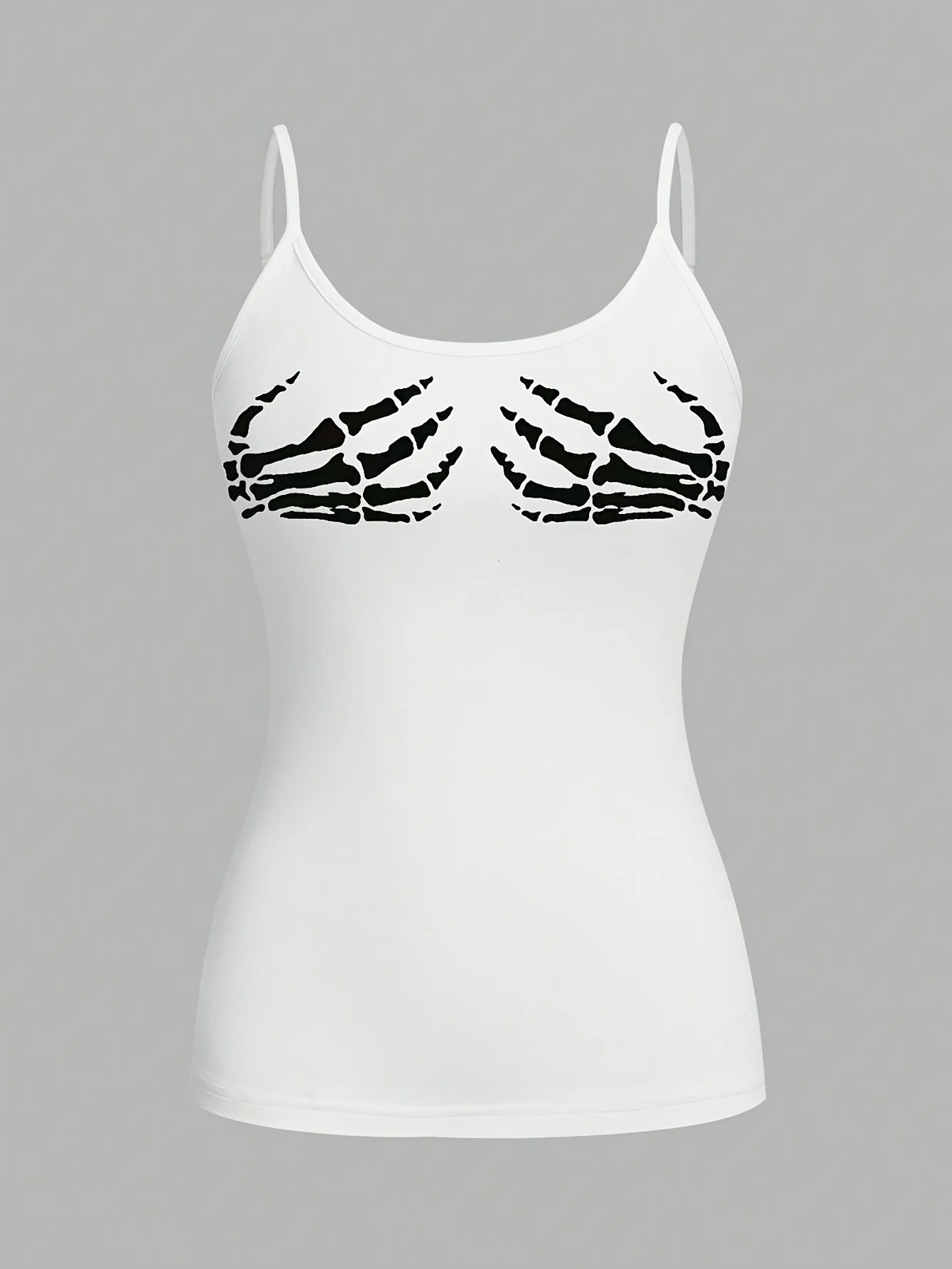 Women White Skeleton Hand Print Spaghetti Strap Scoop Neck Tank Top Casual Slim Fit Form Fitting Cami Top For Daily Wear Streetw
Women White Skeleton Hand Print Spaghetti Strap Scoop Neck Tank Top Casual Slim Fit Form Fitting Cami Top For Daily Wear Streetw