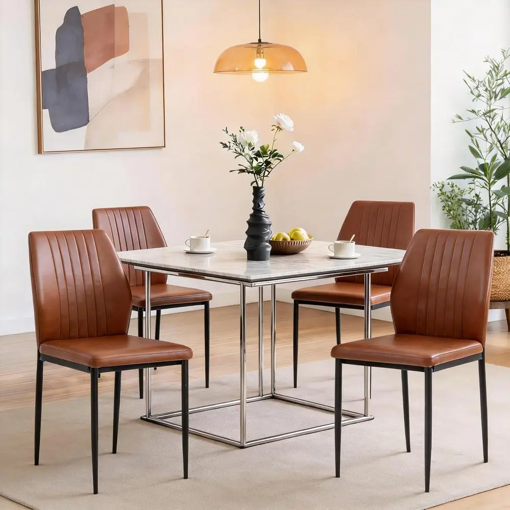 Set of 4 Upholstered Wooden Dining Chairs, PU Leather with Metal Legs for Kitchen, Dining Room, Restaurant, or Hotel - Brown
Set of 4 Upholstered Wooden Dining Chairs, PU Leather with Metal Legs for Kitchen, Dining Room, Restaurant, or Hotel - Brown