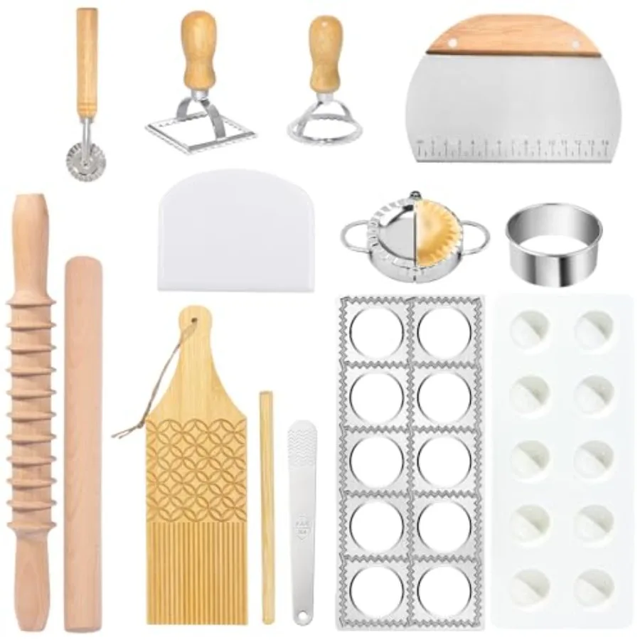 Pasta Making Tools, Wood Pasta Making Kit with Pasta Rolling Pin, Ravioli Mold, Ravioli Cutter, Gnocchi Board, Pasta Stamps, Du
Pasta Making Tools, Wood Pasta Making Kit with Pasta Rolling Pin, Ravioli Mold, Ravioli Cutter, Gnocchi Board, Pasta Stamps, Du