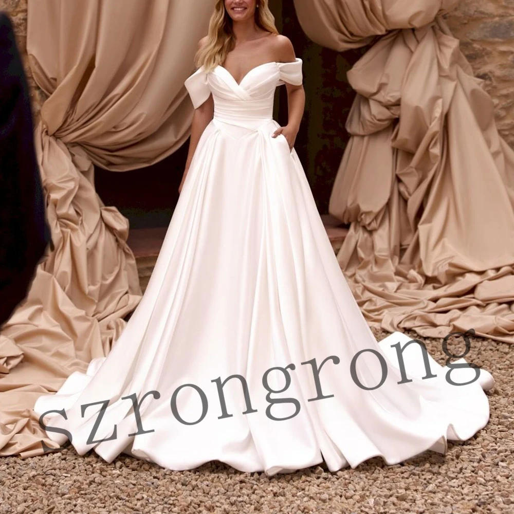 Modern Off Shoulder Pleated A-line Modern Wedding Dress Backless High Quality Bridesmaid Gown with Train Customized свадебное
Modern Off Shoulder Pleated A-line Modern Wedding Dress Backless High Quality Bridesmaid Gown with Train Customized свадебное