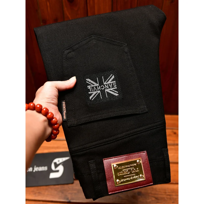 Мужские джинсы с вышитым принтом, осенний стиль, чистый черный, приталенный крой, модная корейская мода, повседневные длинные брюки
Мужские джинсы с вышитым принтом, осенний стиль, чистый черный, приталенный крой, модная корейская мода, повседневные длинные брюки