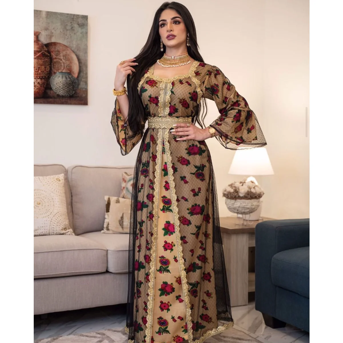 Ethnic Style Embroidery Party Dress for Women Muslim Long Sleeves Lace Mesh Print Luxury Gowns Dubai Elegant Evening Clothes New
Ethnic Style Embroidery Party Dress for Women Muslim Long Sleeves Lace Mesh Print Luxury Gowns Dubai Elegant Evening Clothes New