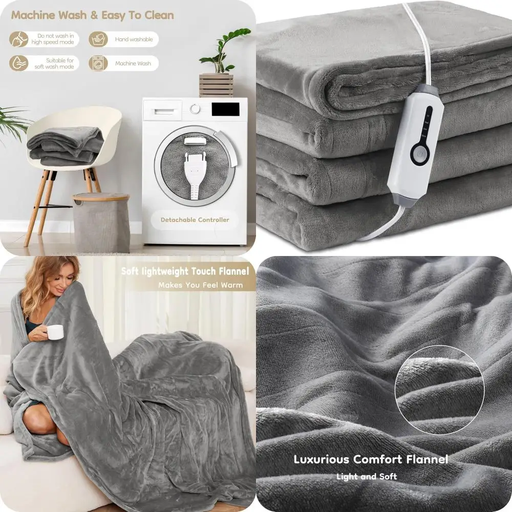 Luxury Flannel Electric Blanket 72x84 Full Size, Breathable, 4 Heat Settings, Auto Shut-Off, Machine Washable, Light Grey
Luxury Flannel Electric Blanket 72x84 Full Size, Breathable, 4 Heat Settings, Auto Shut-Off, Machine Washable, Light Grey