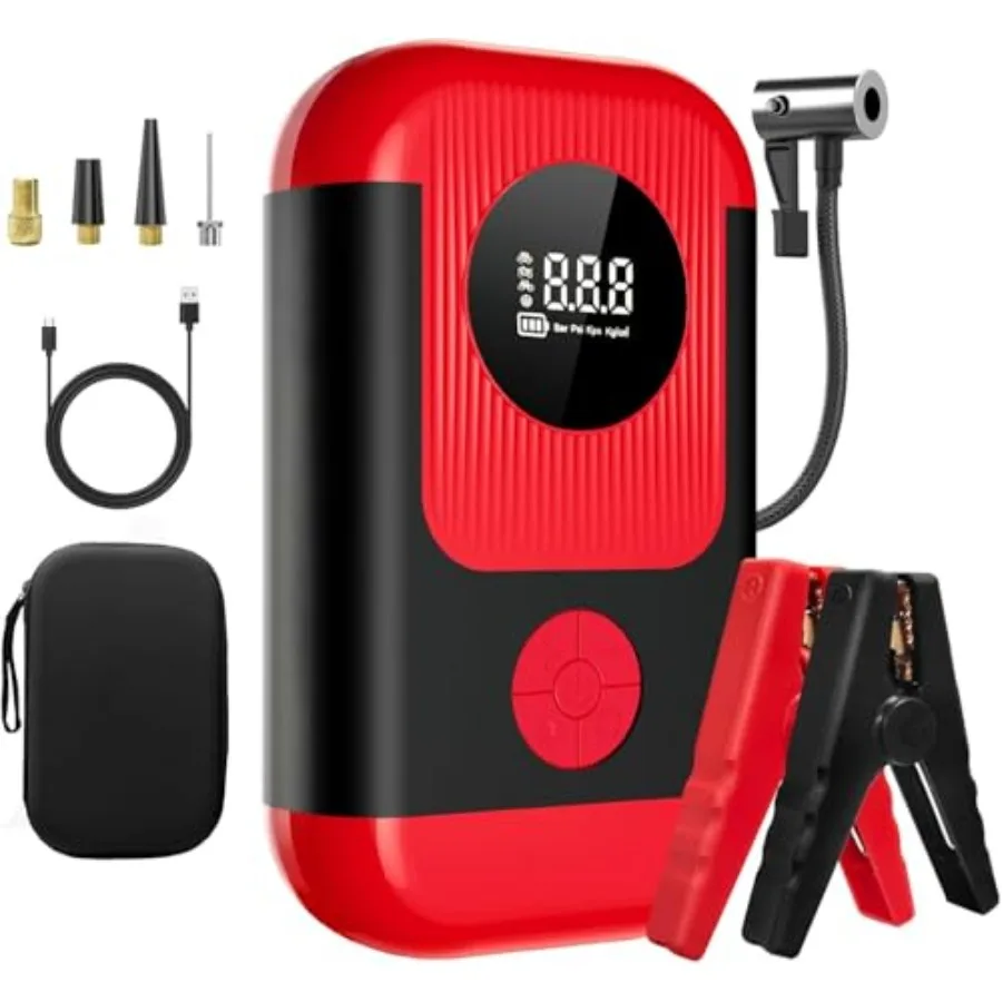 5000A Portable Jump Starter with Air Compressor for 10 Gas and 8L Diesel Vehicles 150PSI Cordless Tire Inflator 12V Car Battery
5000A Portable Jump Starter with Air Compressor for 10 Gas and 8L Diesel Vehicles 150PSI Cordless Tire Inflator 12V Car Battery