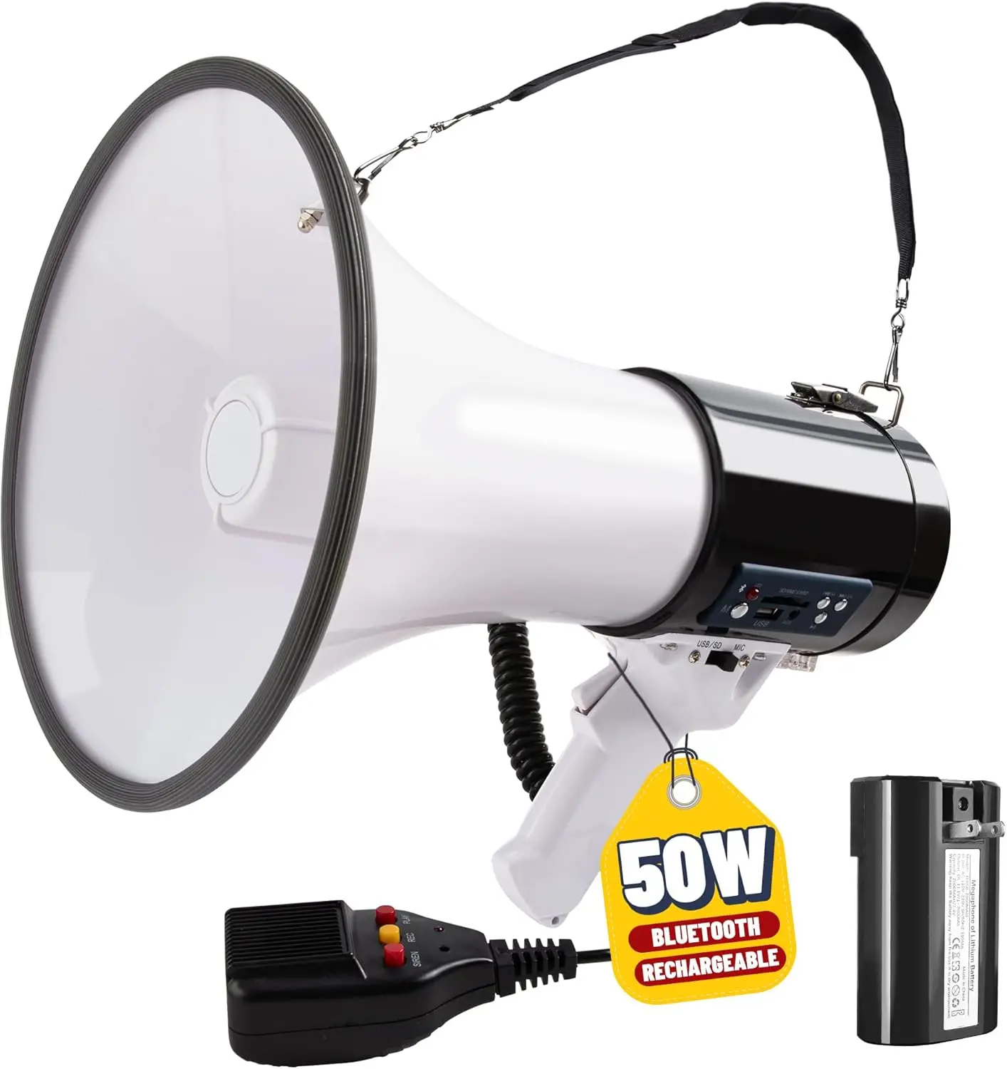 50W Bluetooth Megaphone with Rechargeable Battery, Siren & Recording, 1600ft Range for Outdoor Sports Police Emergency
50W Bluetooth Megaphone with Rechargeable Battery, Siren & Recording, 1600ft Range for Outdoor Sports Police Emergency