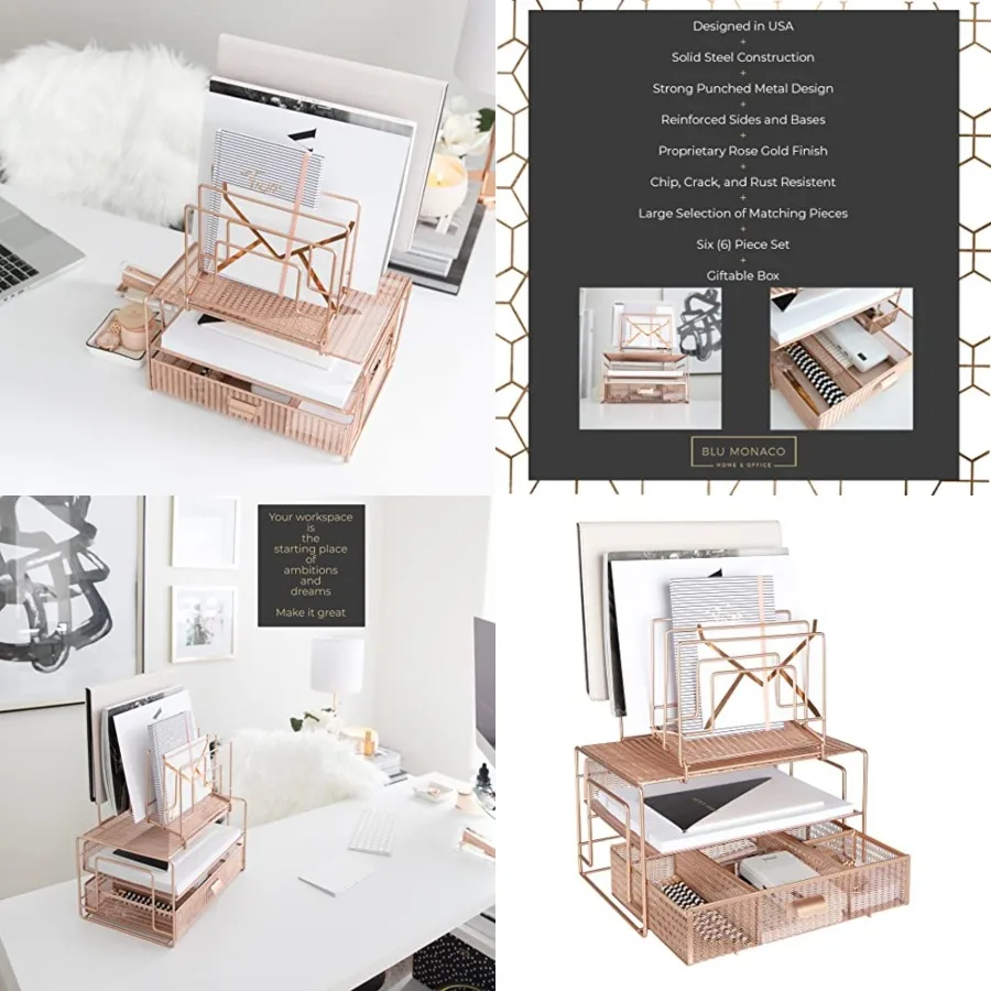 Rose Gold Desk Organizer with Drawer Metal Mesh Desktop Rack with File Sorters and Paper Storage Space-Saving Workspace Organiz
Rose Gold Desk Organizer with Drawer Metal Mesh Desktop Rack with File Sorters and Paper Storage Space-Saving Workspace Organiz