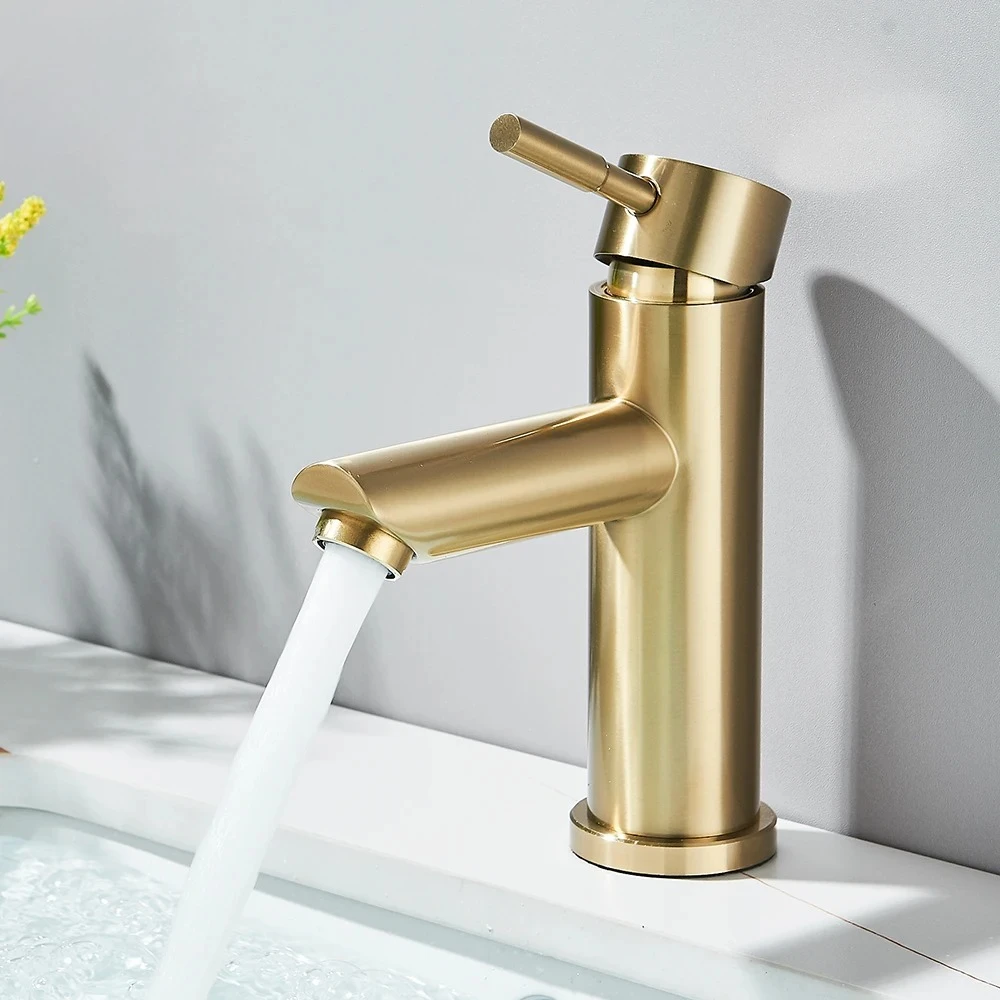 304 stainless steel basin faucet brushed gold bathroom washbasin simple and luxurious hot and cold faucet
304 stainless steel basin faucet brushed gold bathroom washbasin simple and luxurious hot and cold faucet