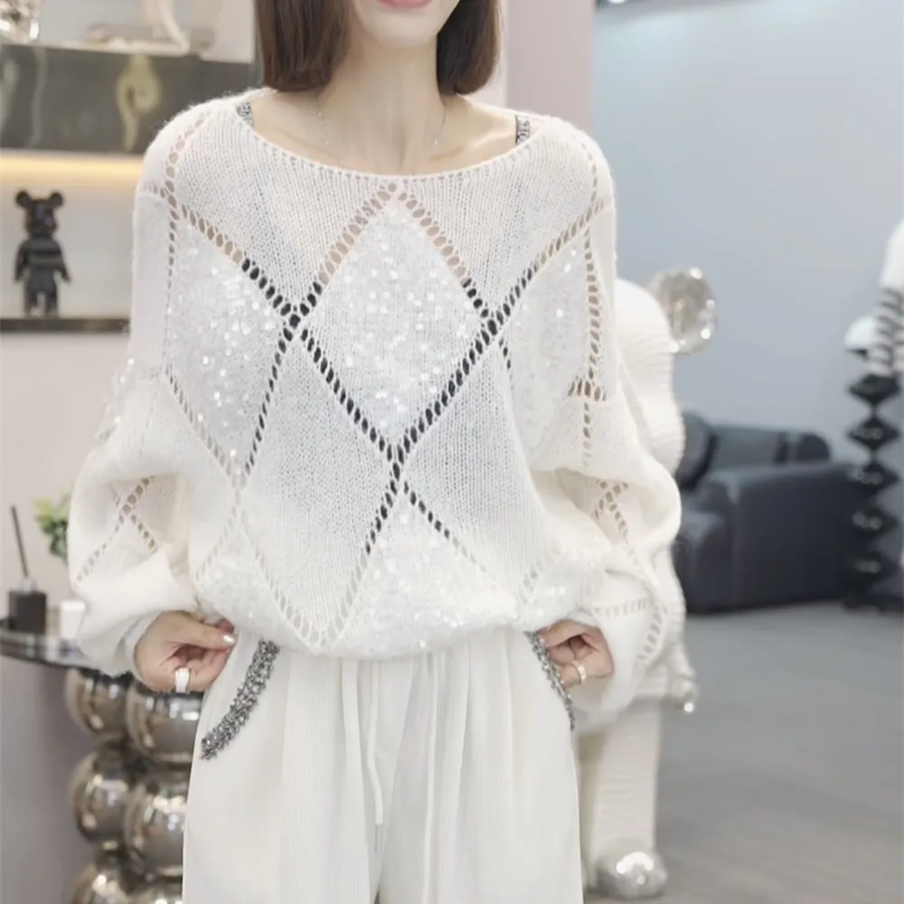 Autumn Winter New Ladies Korean Ins Fashionable Stylish O-neck Knitted Top Women's Sweet Fairy Solid Sequins Pullover Sweater
Autumn Winter New Ladies Korean Ins Fashionable Stylish O-neck Knitted Top Women's Sweet Fairy Solid Sequins Pullover Sweater
