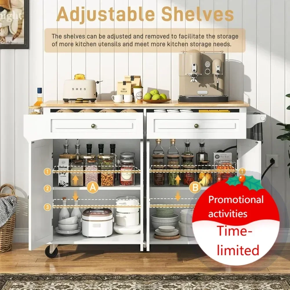 Hot sales55" Movable Kitchen Island with Drop Leaf and Power Outlet, Rolling Island Cart w/Storage Cabinet, Island Table on Whee
Hot sales55" Movable Kitchen Island with Drop Leaf and Power Outlet, Rolling Island Cart w/Storage Cabinet, Island Table on Whee