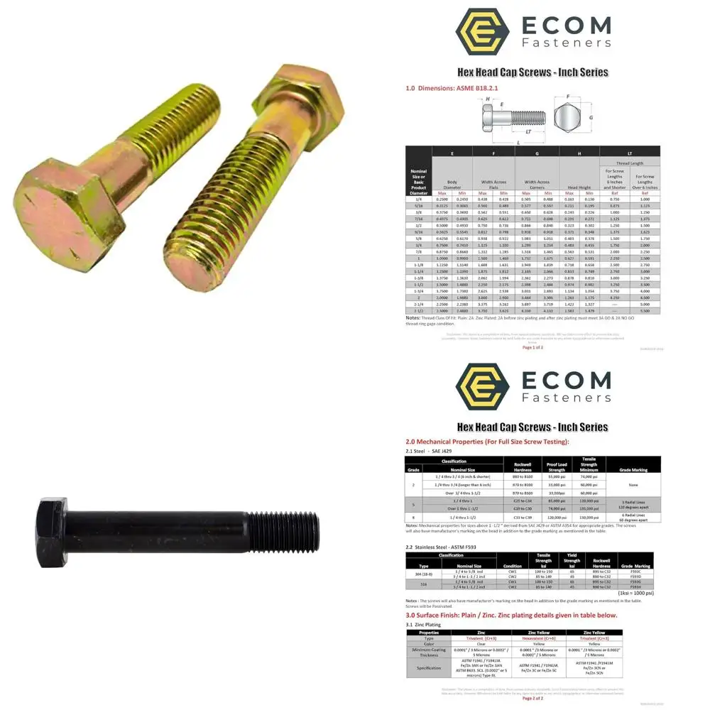 Grade 8 Zinc Yellow Plated Steel Hex Cap Screws, 5/16-18 x 6 Inches, Coarse Thread, Partially Threaded, Pack of 50
Grade 8 Zinc Yellow Plated Steel Hex Cap Screws, 5/16-18 x 6 Inches, Coarse Thread, Partially Threaded, Pack of 50