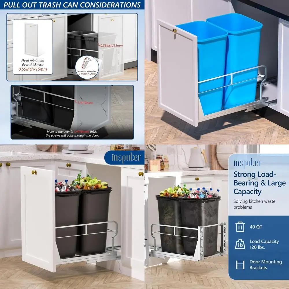 Soft-Close Dual Trash Bin Under Cabinet, Heavy-Duty Kitchen & Laundry Waste Bin Kit, 17W x 24D Required
Soft-Close Dual Trash Bin Under Cabinet, Heavy-Duty Kitchen & Laundry Waste Bin Kit, 17W x 24D Required