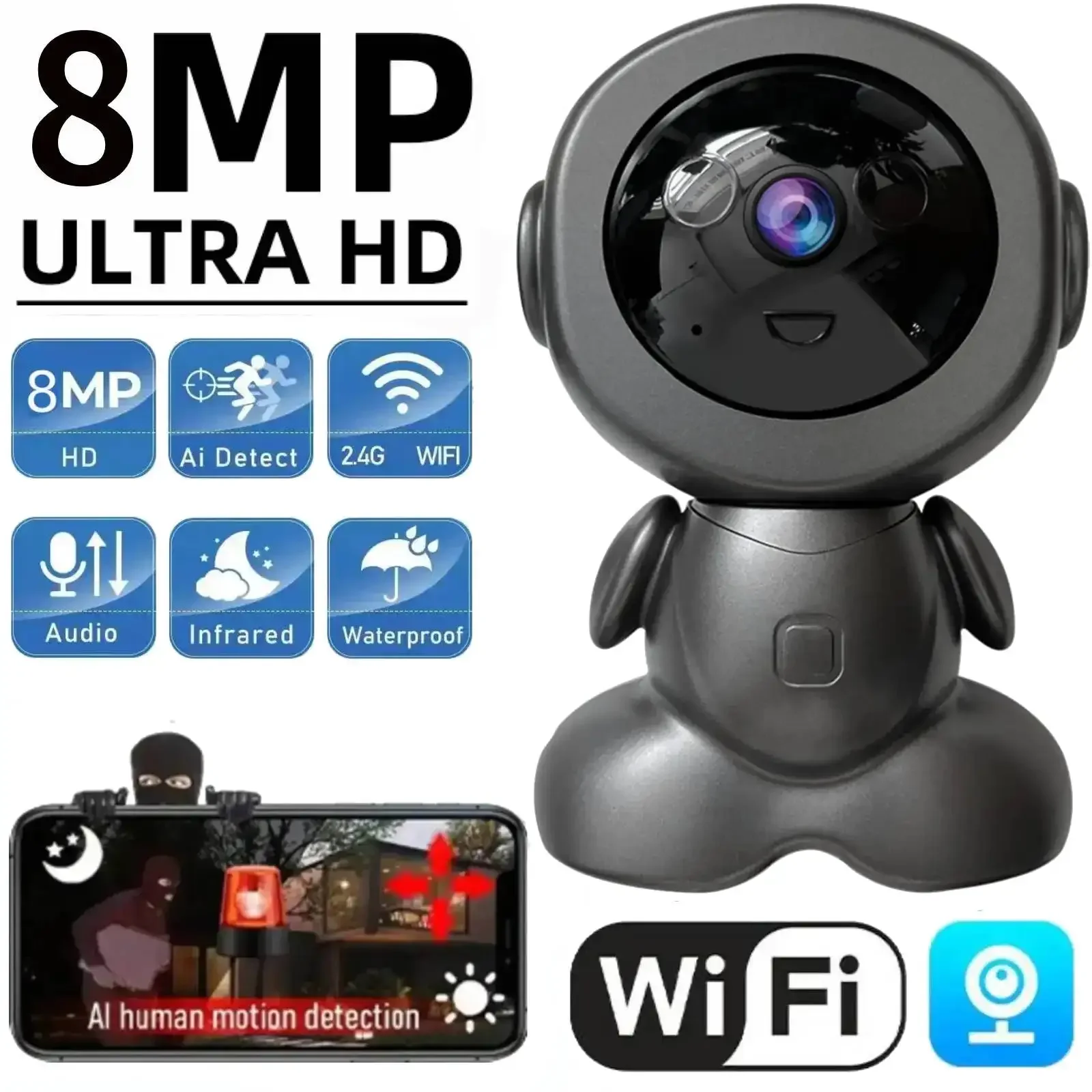 8MP Wifi Security Camera Indoor HD Baby Monitor Smart Home Surveillance Robot PTZ Camera Auto Tracking Night Vision Pet Monitor
8MP Wifi Security Camera Indoor HD Baby Monitor Smart Home Surveillance Robot PTZ Camera Auto Tracking Night Vision Pet Monitor