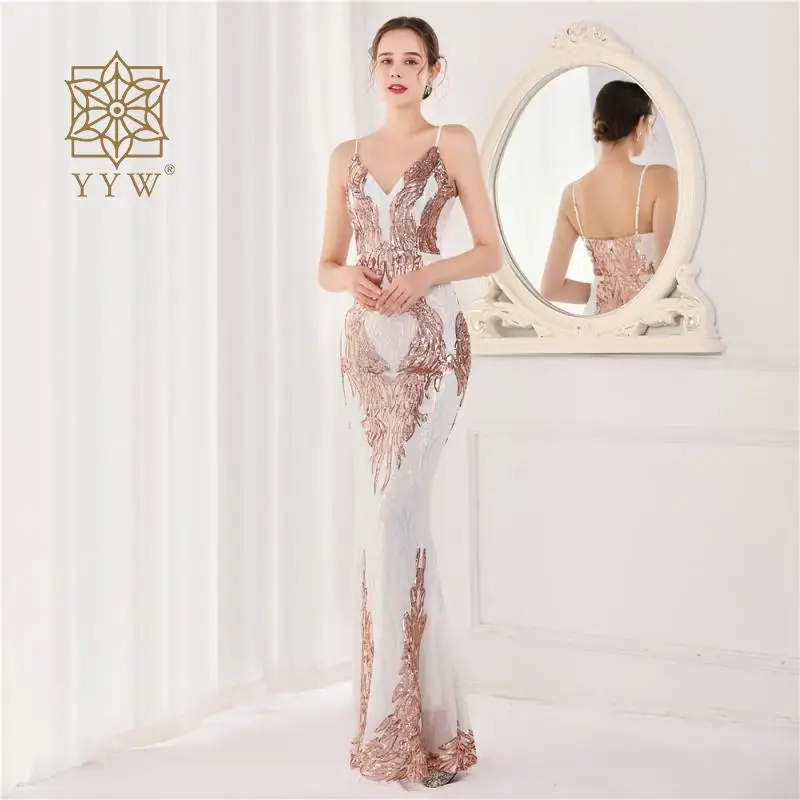 Gold Sequined White Strap Women Party Prom Dress Wedding Luxury Banquet Mermaid Dress Female Backless Sexy Long Gala Vestido New
Gold Sequined White Strap Women Party Prom Dress Wedding Luxury Banquet Mermaid Dress Female Backless Sexy Long Gala Vestido New