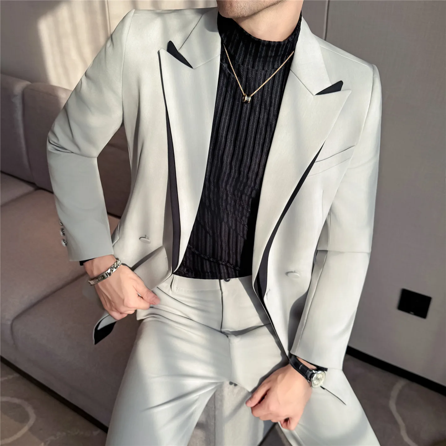 Splicing Double-layer Collar Suit Men Lyocell 2 Piece Suit Set (Blazer+pants) Wedding Groom Business Banquet Party Dress Suits
Splicing Double-layer Collar Suit Men Lyocell 2 Piece Suit Set (Blazer+pants) Wedding Groom Business Banquet Party Dress Suits