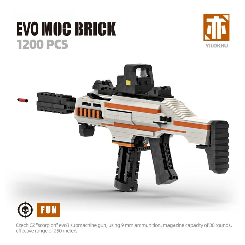 1200PCS EVO Submachine Gun Building Blocks Emissibility With Bullet Assemble Gun Bricks Weapon Toy Gift For Boy
1200PCS EVO Submachine Gun Building Blocks Emissibility With Bullet Assemble Gun Bricks Weapon Toy Gift For Boy