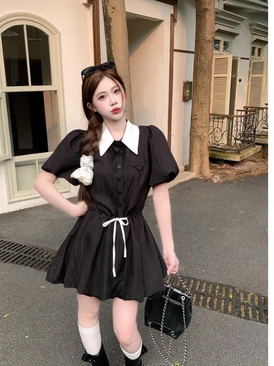 plus Size Women's College Style Contrast Color Collar Bubble Sleeve Dress Slimming A-Line Short Skirt High Waist Summer New
plus Size Women's College Style Contrast Color Collar Bubble Sleeve Dress Slimming A-Line Short Skirt High Waist Summer New