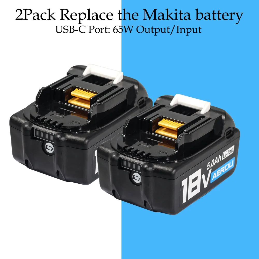 2Pack 5000 mAh 18V Long-Lasting Lithium Battery Replacement for Makita 18V Battery BL1860B BL1850B BL1815 BL1840B BL1815, Compatible with makita 18V Charger and Cordless Power Tool
2Pack 5000 mAh 18V Long-Lasting Lithium Battery Replacement for Makita 18V Battery BL1860B BL1850B BL1815 BL1840B BL1815, Compatible with makita 18V Charger and Cordless Power Tool