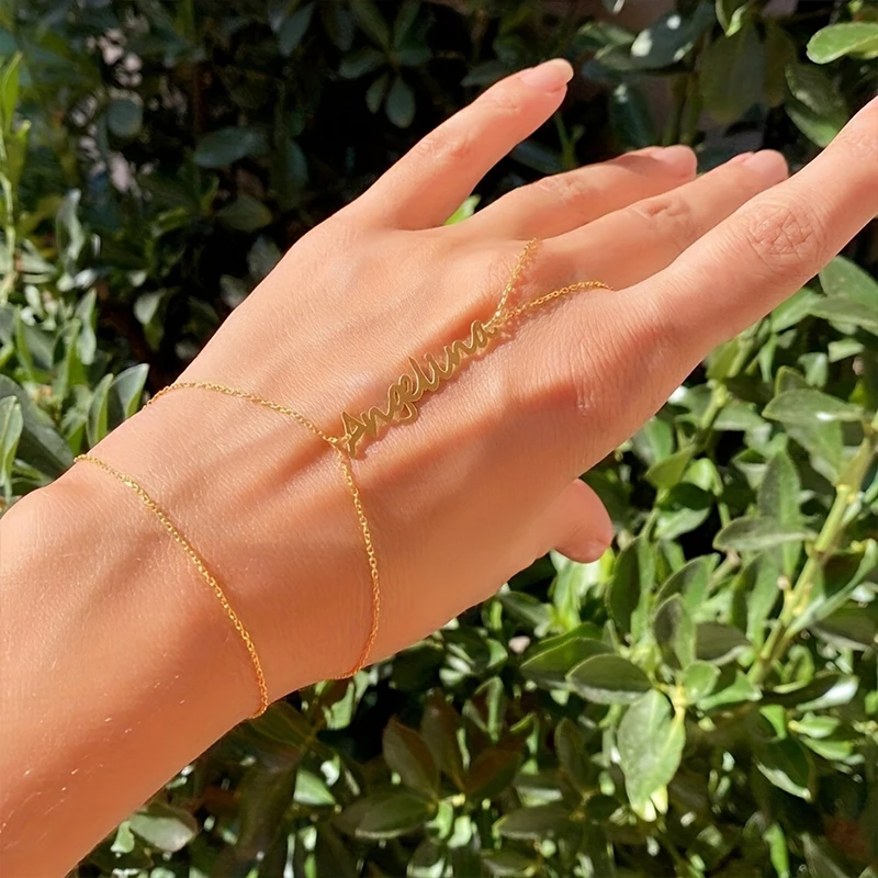 Браслет с именной надписью в минималистичном стиле, персонализированная элегантная золотая цепочка на палец, цепочка на руку из нержавеющей стали, подарок для девушки
Браслет с именной надписью в минималистичном стиле, персонализированная элегантная золотая цепочка на палец, цепочка на руку из нержавеющей стали, подарок для девушки