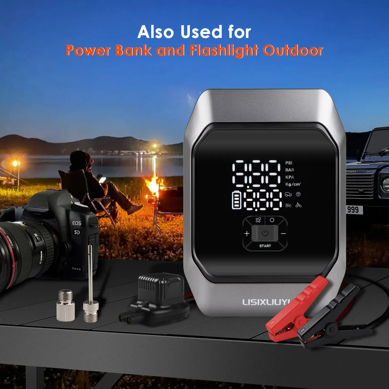 12V 160PSI 8000mAh Portable Car Starter With Air Compressor (3.5 liters gas/4.0L diesel) 1000A Peak Smart Battery Tire Inflator
12V 160PSI 8000mAh Portable Car Starter With Air Compressor (3.5 liters gas/4.0L diesel) 1000A Peak Smart Battery Tire Inflator