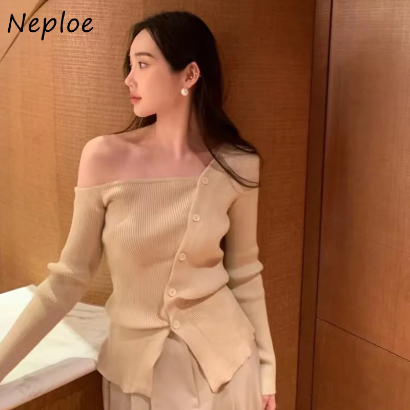 Neploe 2022, весенне-осенние новые свитера Mujer, нерегулярные облегающие вязаные топы, женские сексуальные кардиганы с открытыми плечами и длинными рукавами
Neploe 2022, весенне-осенние новые свитера Mujer, нерегулярные облегающие вязаные топы, женские сексуальные кардиганы с открытыми плечами и длинными рукавами
