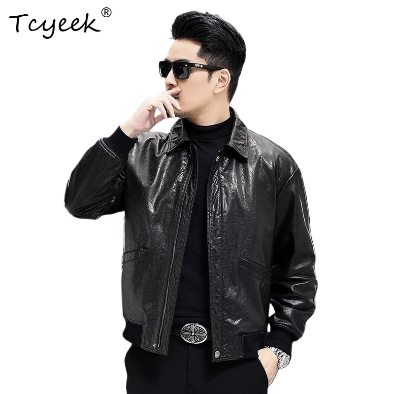 Tcyeek Верхний слой из коровьей кожи Весна Осень Высококачественная модная короткая мужская куртка с лацканами Куртка Кожаная Мужская 가죽 자켓
Tcyeek Верхний слой из коровьей кожи Весна Осень Высококачественная модная короткая мужская куртка с лацканами Куртка Кожаная Мужская 가죽 자켓