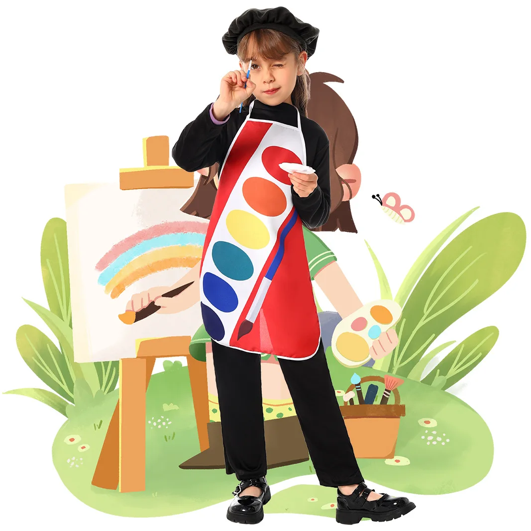 Kids Painters Artists Aprons Hats Halloween Cosplay Costumes Children Party Roles Playing Dress Up Outfits
Kids Painters Artists Aprons Hats Halloween Cosplay Costumes Children Party Roles Playing Dress Up Outfits