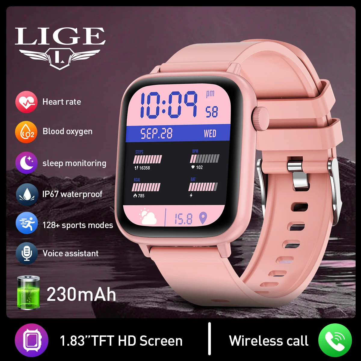 LIGE 2024 Men Women Smart Watch 1.83 Inch Bluetooth Voice Calls Bracelet Information Alerts Fitness Smartwatch For IOS Android
LIGE 2024 Men Women Smart Watch 1.83 Inch Bluetooth Voice Calls Bracelet Information Alerts Fitness Smartwatch For IOS Android