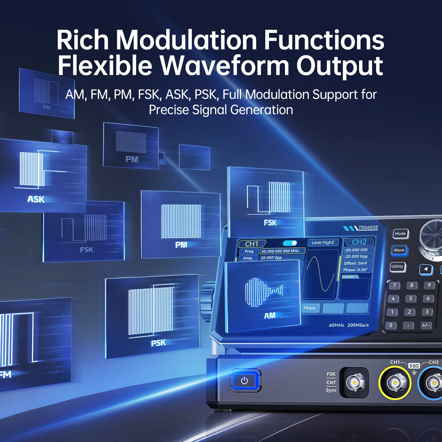 FNIRSI TSG6020 TSG3020 Dual-Channel 60MHz/30MHz Waveform Source 200MSa/s 4.3" Touchscreen Tool for Lab Repair
FNIRSI TSG6020 TSG3020 Dual-Channel 60MHz/30MHz Waveform Source 200MSa/s 4.3" Touchscreen Tool for Lab Repair