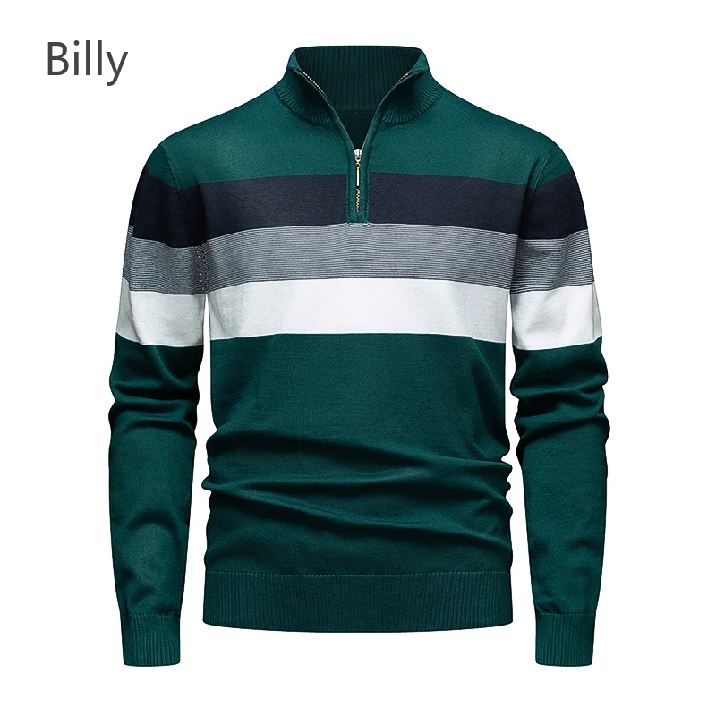 Spring and Autumn Half Turtleneck Zipper Color Matching Stripes Business Casual High Quality Pullover Men's Sweater Knit
Spring and Autumn Half Turtleneck Zipper Color Matching Stripes Business Casual High Quality Pullover Men's Sweater Knit
