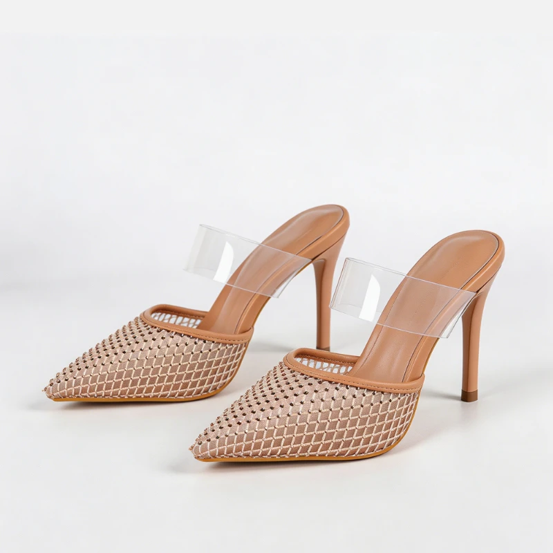 Rhinestone High Heel Mules for Women Nude Mesh Pointed Toe Shoes with Clear Strap Sparkly Wedding Party Sandals
Rhinestone High Heel Mules for Women Nude Mesh Pointed Toe Shoes with Clear Strap Sparkly Wedding Party Sandals