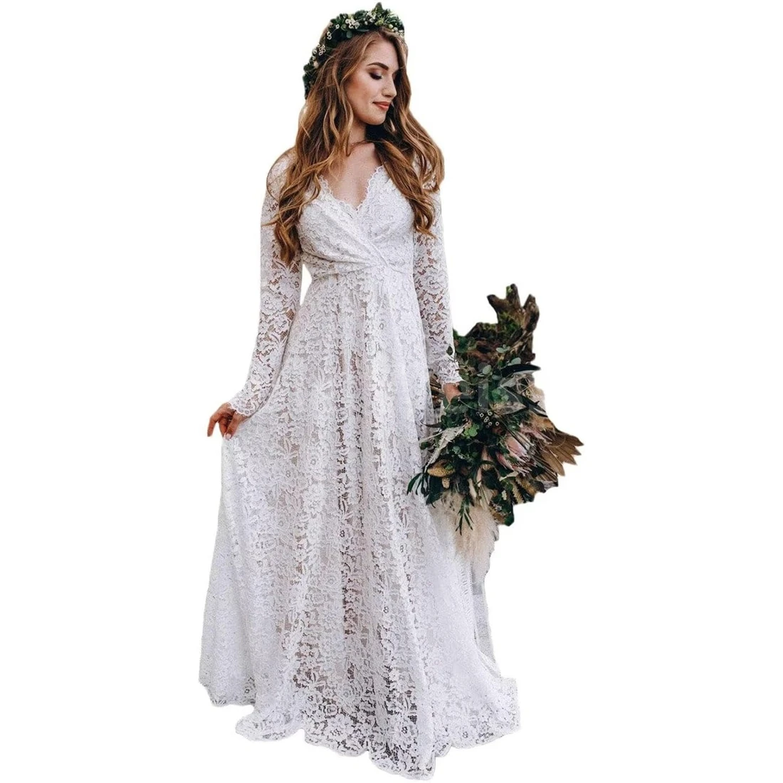 Vintage V-Neck Lace Sweep Train Wedding Dress A-Line Bridal Gown for Bride Customized
Vintage V-Neck Lace Sweep Train Wedding Dress A-Line Bridal Gown for Bride Customized
