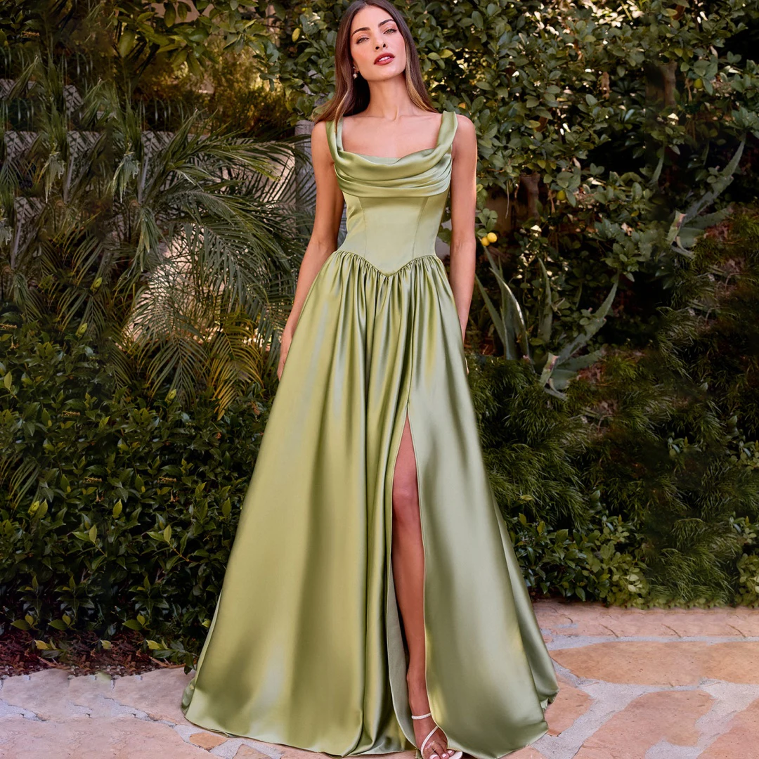 Green Satin Chic Square Collar Prom Dresses Soft Spaghetti Straps Backless Split Special Occasion Gown Wedding Bridesmaid Dress
Green Satin Chic Square Collar Prom Dresses Soft Spaghetti Straps Backless Split Special Occasion Gown Wedding Bridesmaid Dress