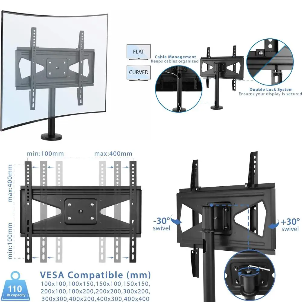 Universal Swivel TV Mount for 32-55 Screens up to 110 lbs, VESA 100x100-400x400, Steel Base, Black
Universal Swivel TV Mount for 32-55 Screens up to 110 lbs, VESA 100x100-400x400, Steel Base, Black
