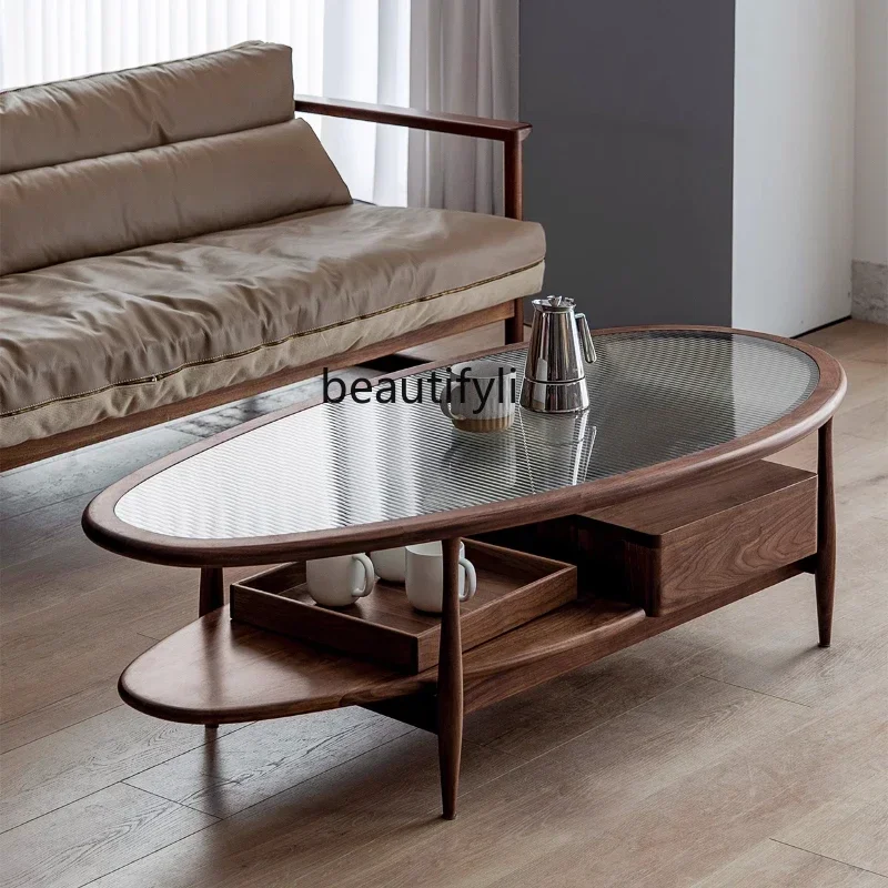 Coffee table solid wood tea table black walnut Nordic light luxury simple tempered Changhong glass living room furniture
Coffee table solid wood tea table black walnut Nordic light luxury simple tempered Changhong glass living room furniture