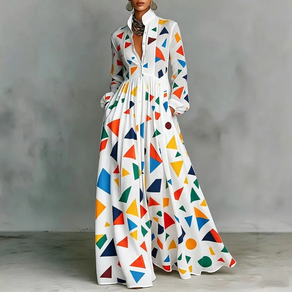 Women's Colorful Geometric Print Maxi Dress for Women Long Sleeve Button Front Casual Boho Dress with Pockets Elegant Party Wear
Women's Colorful Geometric Print Maxi Dress for Women Long Sleeve Button Front Casual Boho Dress with Pockets Elegant Party Wear