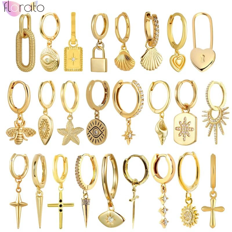 925 Sterling Silver Needle Trendy Gold Earrings Women's Cross/Shell/Geart/Evil Eye Pendant Hoop Earrings Classic Fashion Jewelry
925 Sterling Silver Needle Trendy Gold Earrings Women's Cross/Shell/Geart/Evil Eye Pendant Hoop Earrings Classic Fashion Jewelry