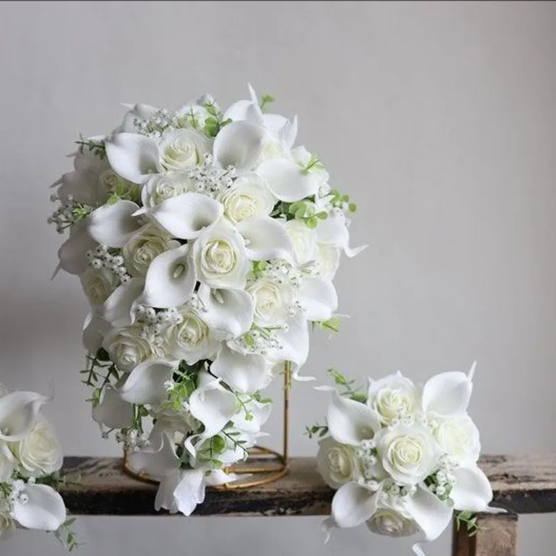PEORCHID Faux Cream White Greenery Spring Bridal Bouquet Calla Lily Real Touch Artificial Roses Cascade Wedding Bouquet Flowers
PEORCHID Faux Cream White Greenery Spring Bridal Bouquet Calla Lily Real Touch Artificial Roses Cascade Wedding Bouquet Flowers