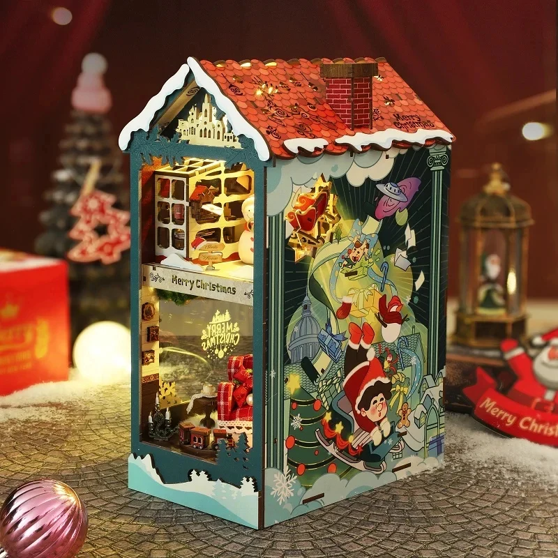 DIY Wooden Christmas Book Nook Shelf Insert Miniature Model Kits With Furniture Lights Bookshelf Bookend for Friends Gifts
DIY Wooden Christmas Book Nook Shelf Insert Miniature Model Kits With Furniture Lights Bookshelf Bookend for Friends Gifts