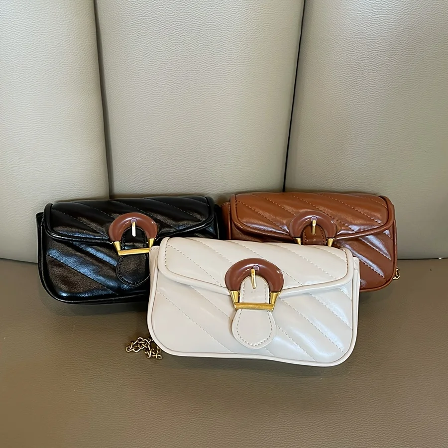 Women's Mini Crossbody Bag - Quilted Design with Gold Buckle, Zipper Closure and Fixed Chain Strap
Women's Mini Crossbody Bag - Quilted Design with Gold Buckle, Zipper Closure and Fixed Chain Strap
