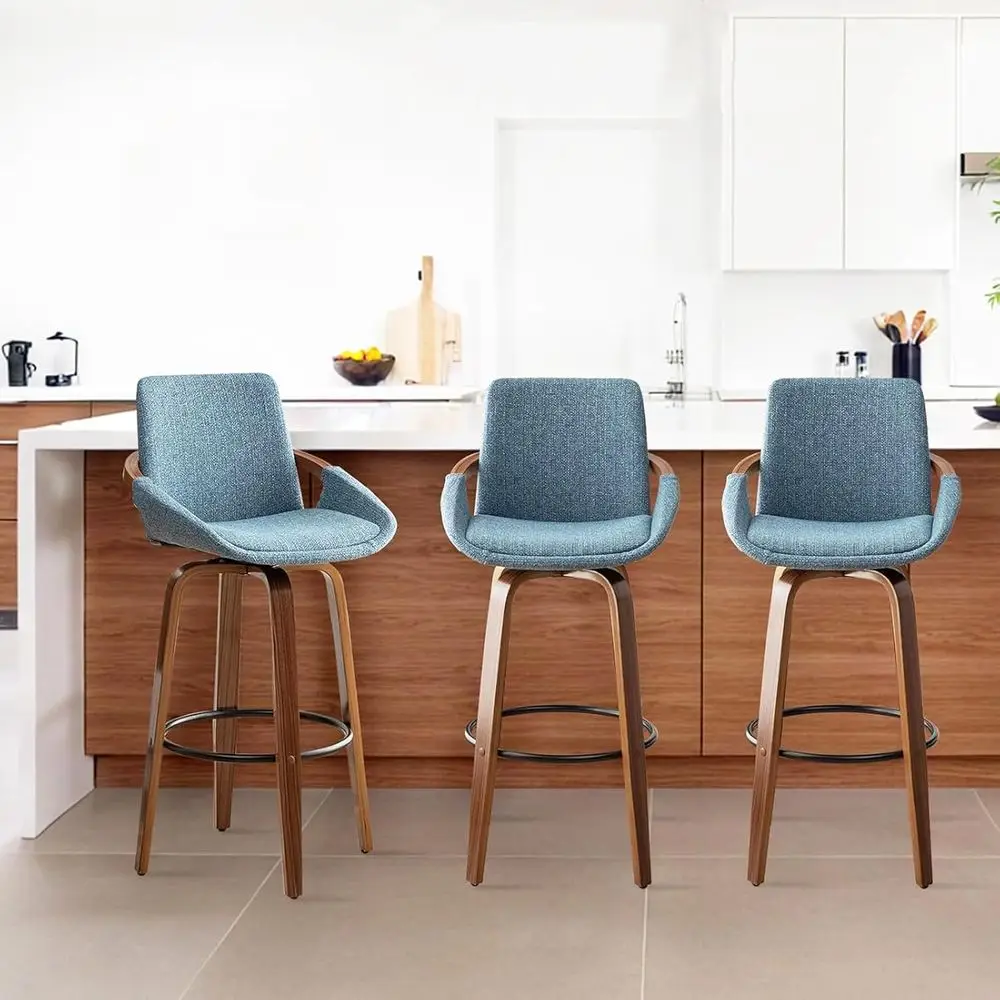 Set of 3 Modern Retro Swivel Bar Stools with Charcoal Blue Linen Upholstery and Walnut Wood for Home Bar Furniture
Set of 3 Modern Retro Swivel Bar Stools with Charcoal Blue Linen Upholstery and Walnut Wood for Home Bar Furniture