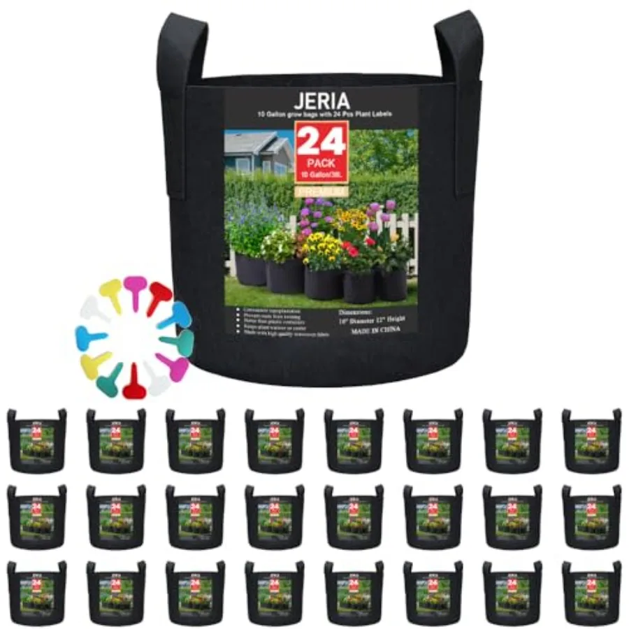 24-Pack 10 Gallon Nonwoven Grow Bags, Plant Grow Bags Heavy Duty Aeration Fabric Pots with Durable Handles, Come with 24 Pcs Pl
24-Pack 10 Gallon Nonwoven Grow Bags, Plant Grow Bags Heavy Duty Aeration Fabric Pots with Durable Handles, Come with 24 Pcs Pl