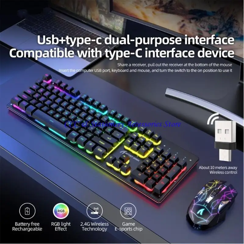 652F Wireless Gamer Keyboard and Mouse PC Gaming Keyboard RGB Backlit Keyboard Keycaps Keyboard Mouse Gamer Gaming Mouse
652F Wireless Gamer Keyboard and Mouse PC Gaming Keyboard RGB Backlit Keyboard Keycaps Keyboard Mouse Gamer Gaming Mouse
