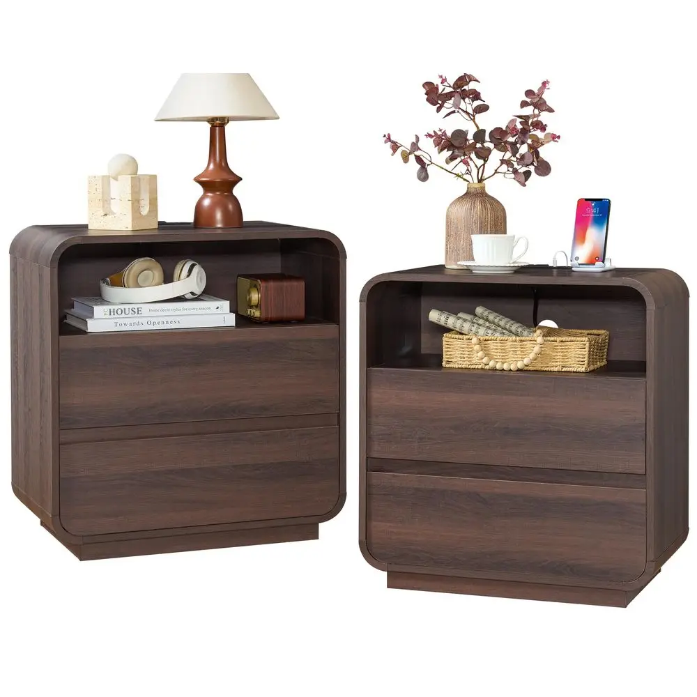 Modern Nightstand Set of 2, 23.2 Wide Wood Bedside Table with Charging Station, 2 Storage Drawers Side Table Curved Profile, Ha
Modern Nightstand Set of 2, 23.2 Wide Wood Bedside Table with Charging Station, 2 Storage Drawers Side Table Curved Profile, Ha
